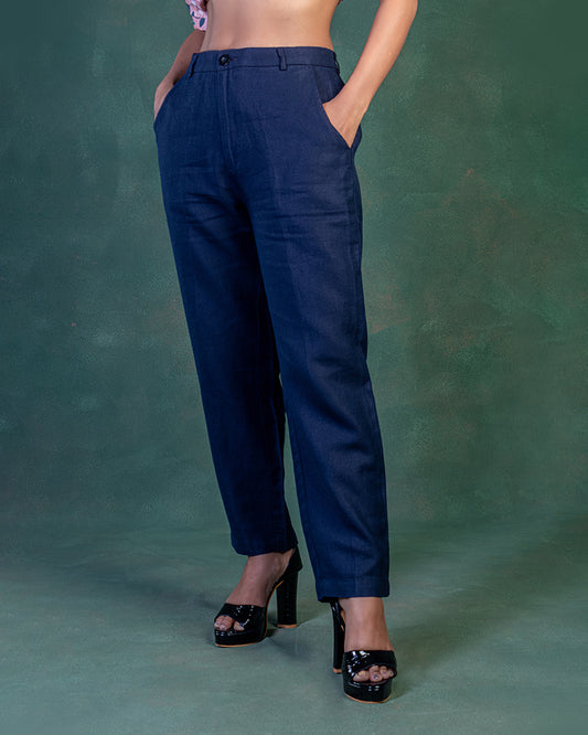Cotton Silk Pant in Navy Blue