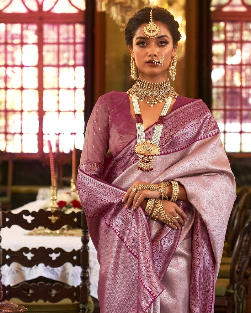 Lite Pink Banarasi Saree with Unstitch Blouse