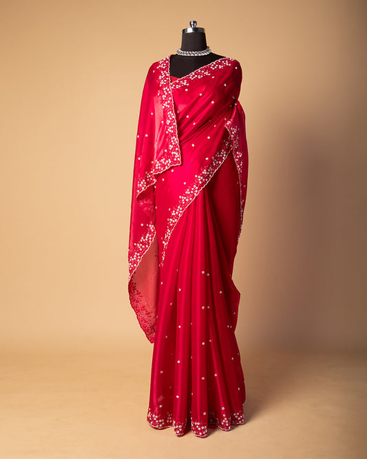 Cherry Red Handwoven Saree With unstitched blouse