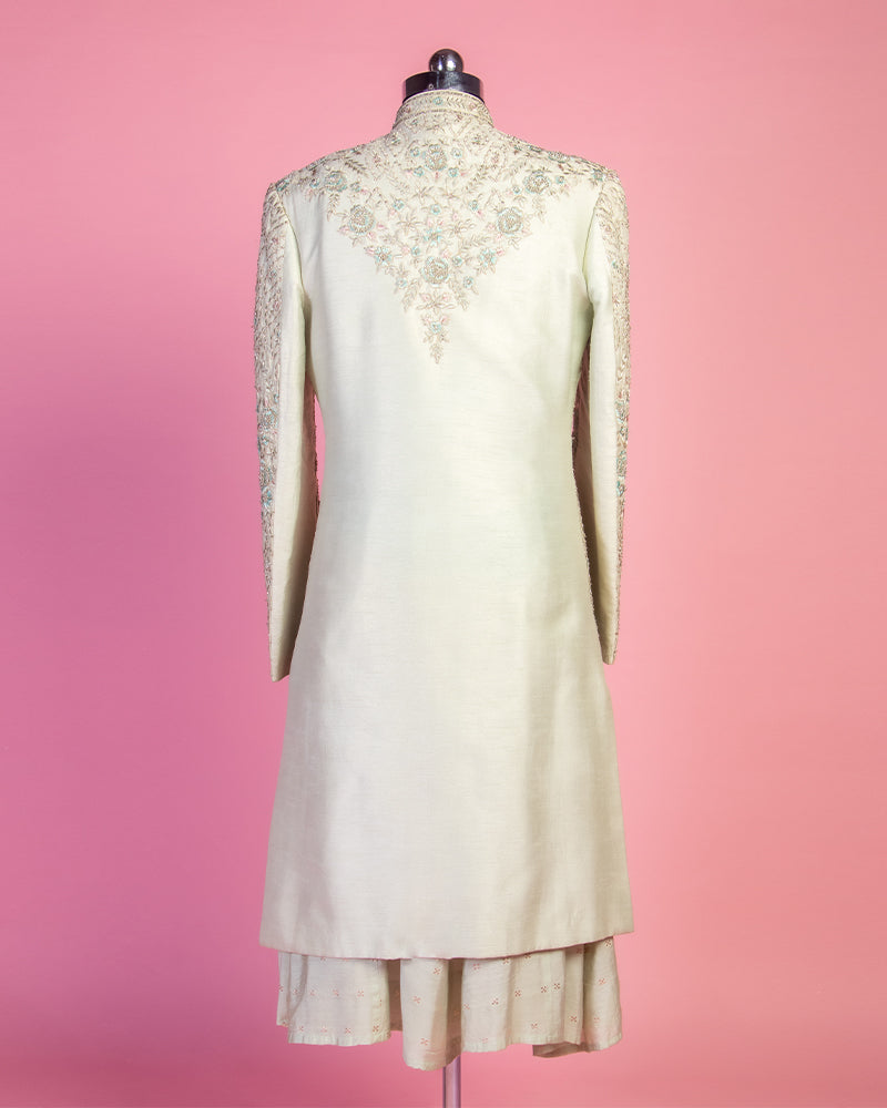 Pista Green Sherwani with Pyjama in Cotton