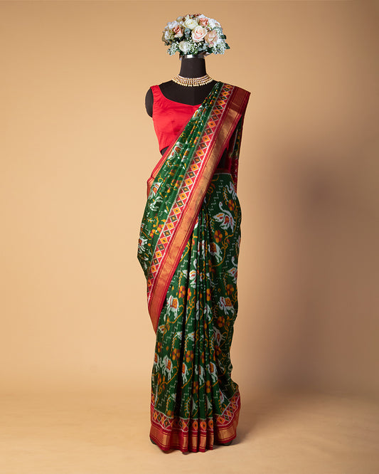 Dark Green Handwoven Saree With unstitched blouse
