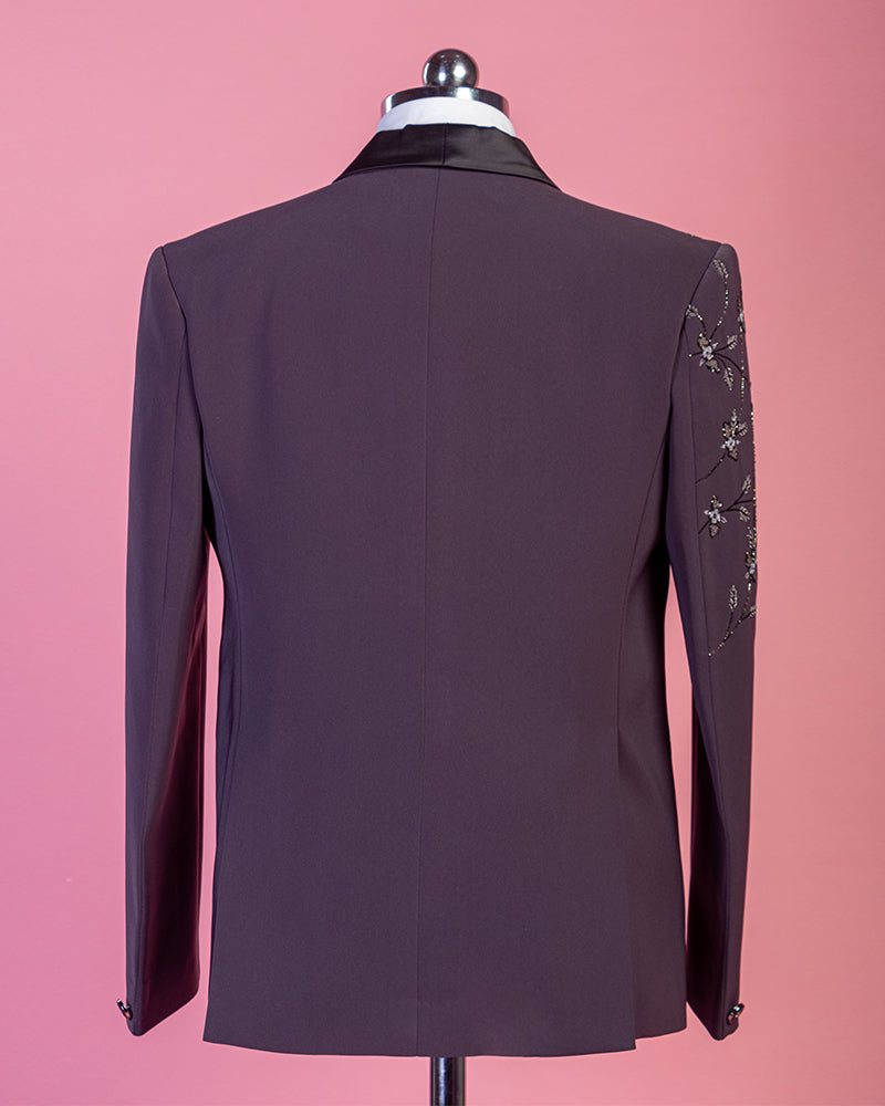 Plum Purple Plain Shimmer Tuxedo Suit