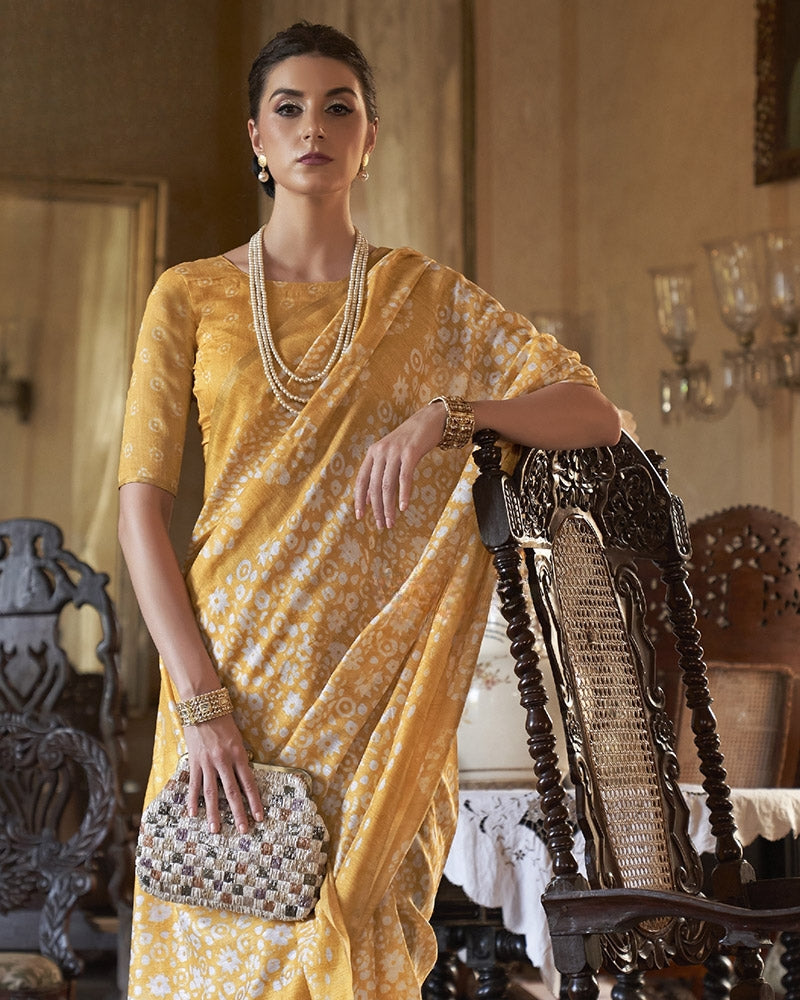 Yellow Jaal Pattern Chanderi Silk Cotton Saree with Unstitch Blouse