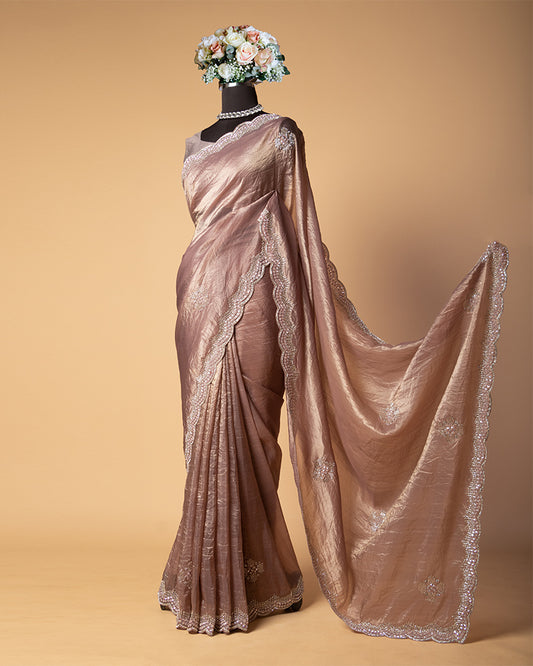 Rosy Brown Tissue Silk Saree With unstitched blouse