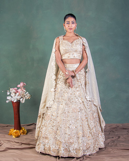 Golden lehenga choli for wedding bride