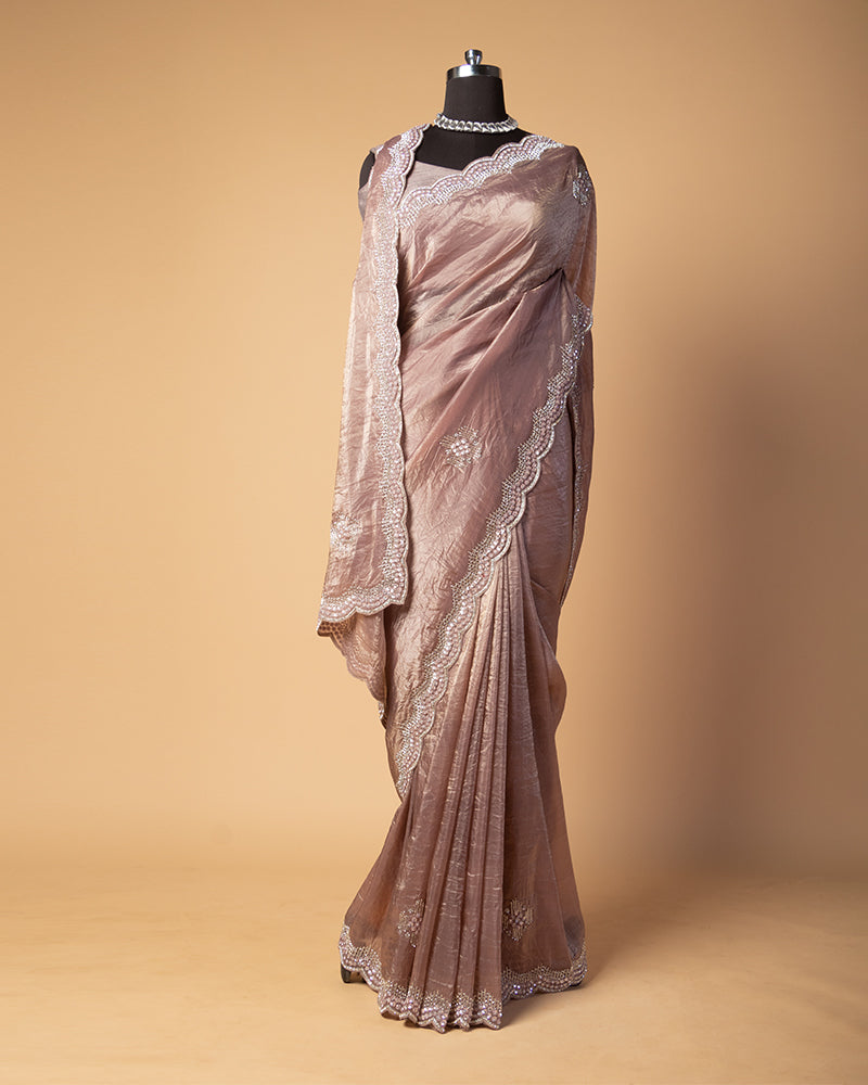 Rosy Brown Tissue Silk Saree With unstitched blouse