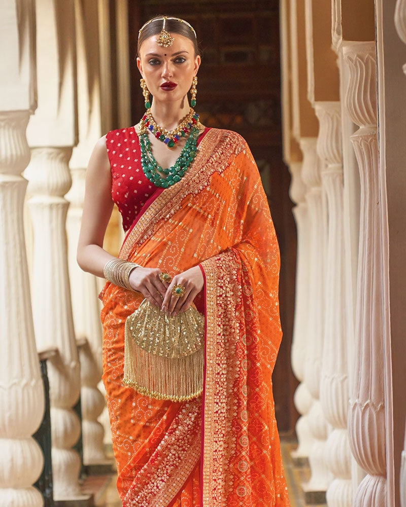 Orange Patola Printed Festive Saree In Cotton Silk