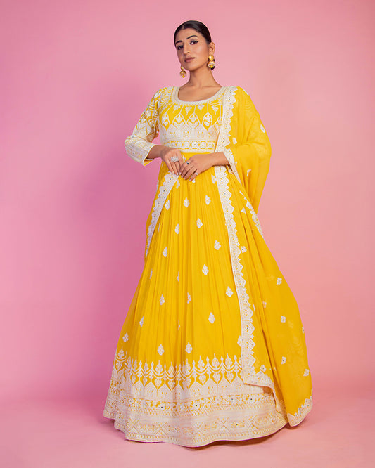 Bright Yellow Floor Length Anarkali Suit with Dupatta