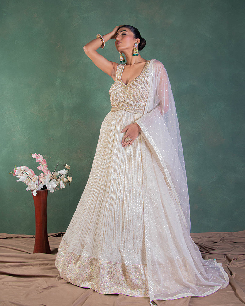 White Floor Length Anarkali Suit for Wedding Session