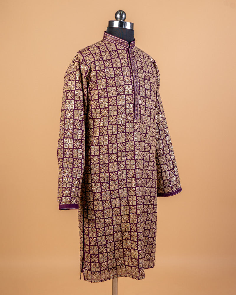 Purple Sequins Embroidered Men’s Kurta Set