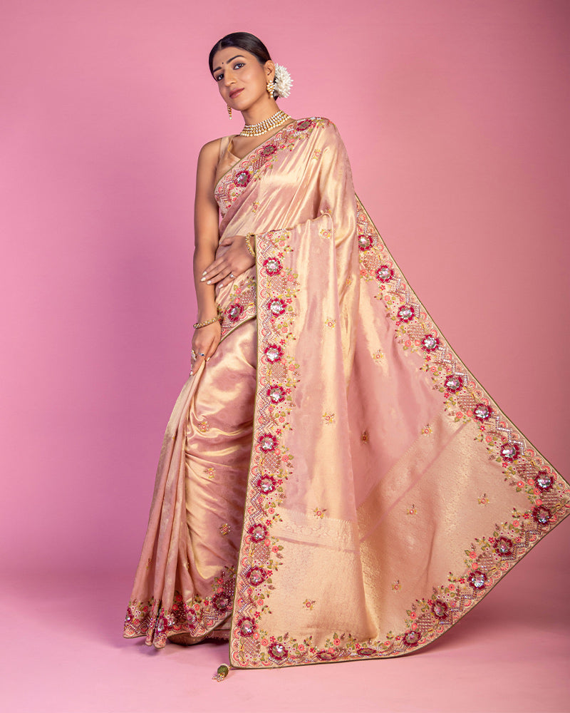 Embroidered Pretty Peach Hue Saree for Party