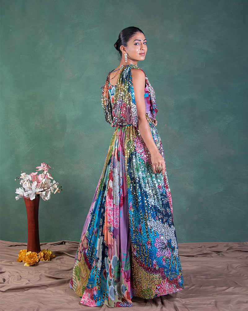 Multicolour Printed Gown for Wedding