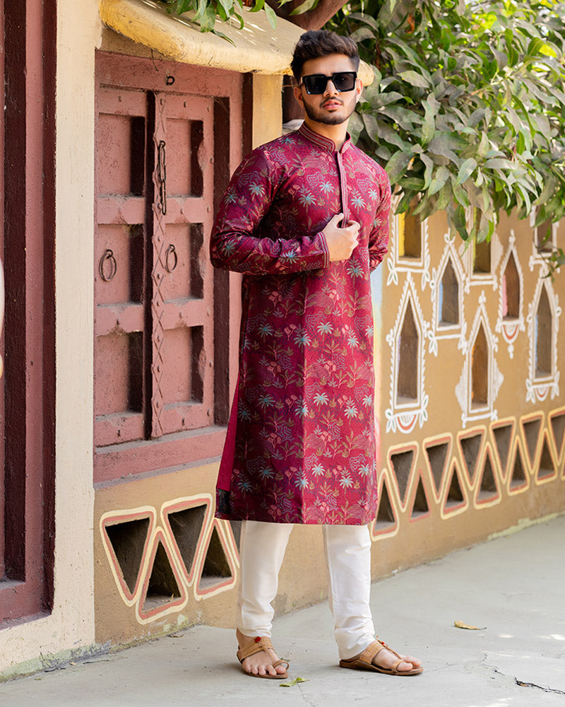 Rich Maroon Jacquard Kurta Pajama