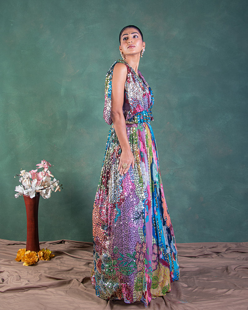 Multicolour Printed Gown for Wedding