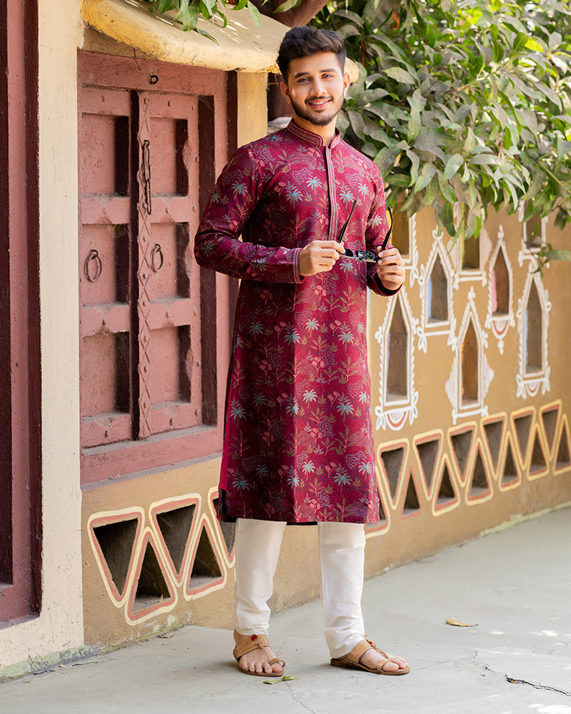 Rich Maroon Jacquard Kurta Pajama