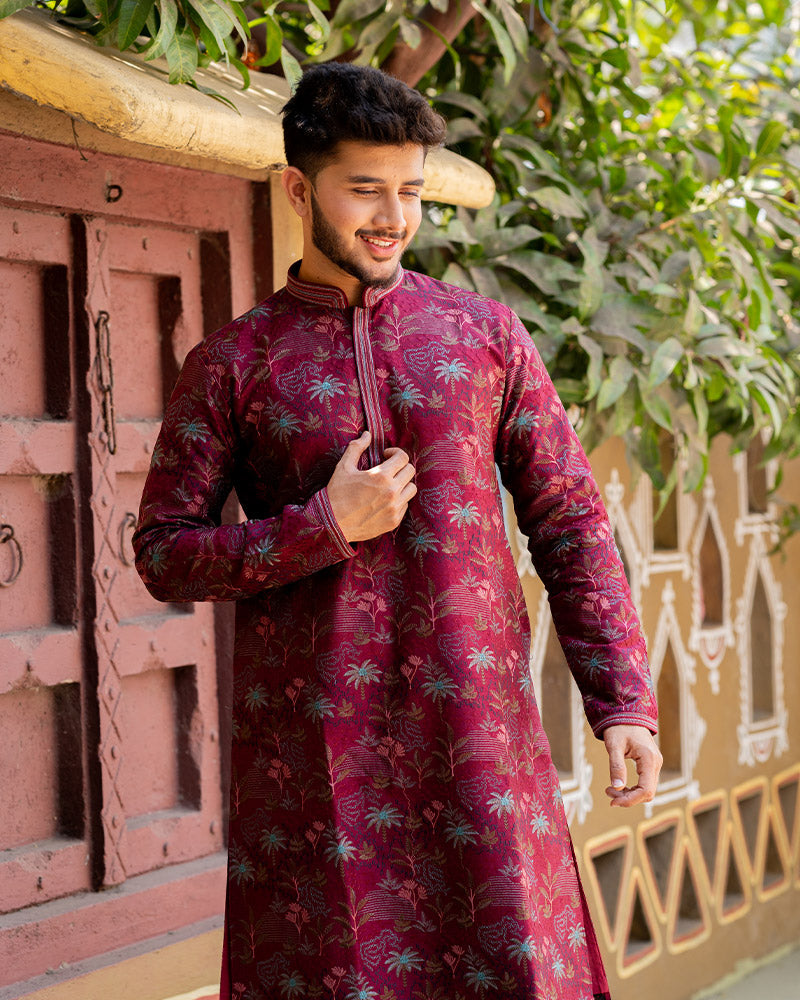 Rich Maroon Jacquard Kurta Pajama