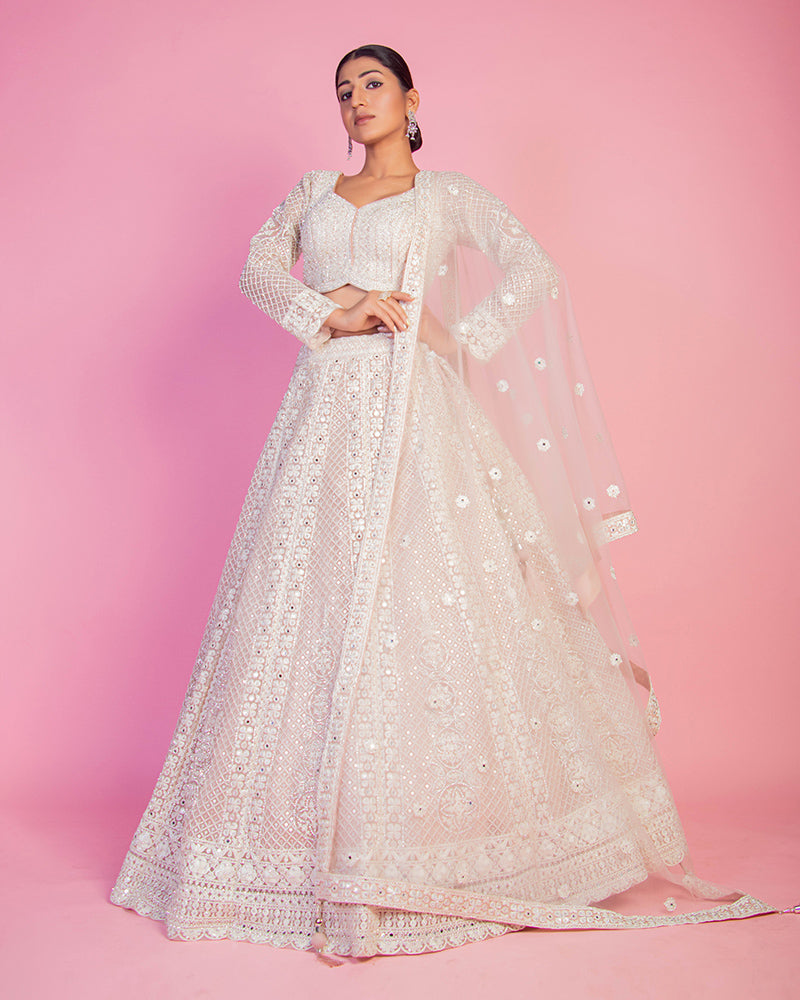 Cream Mirror Detail Designer lehenga choli for bride