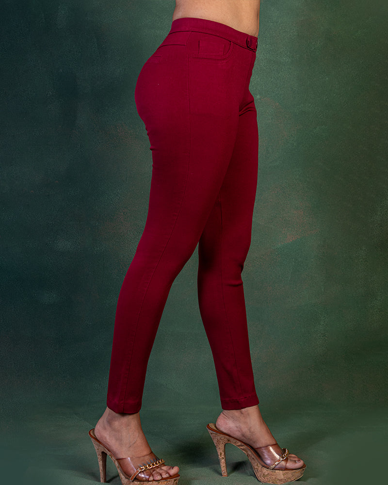 Red Slim Fit Jeggings With Side Pockets