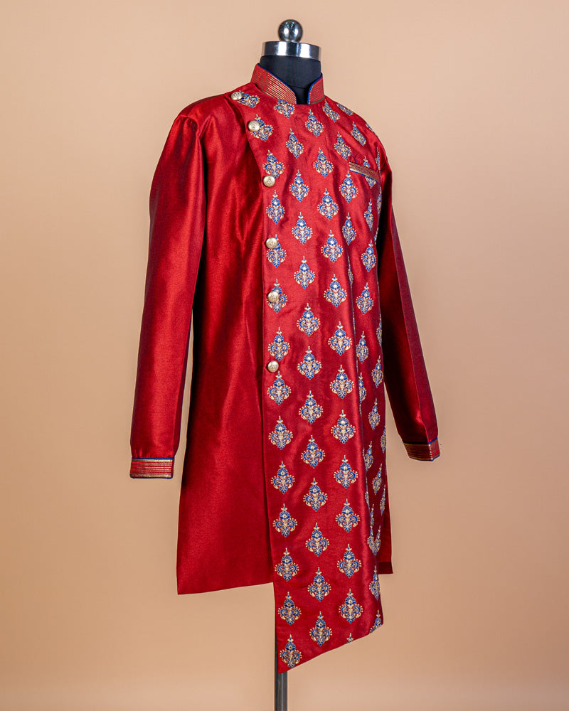 Red Jacquard Indo Western Set