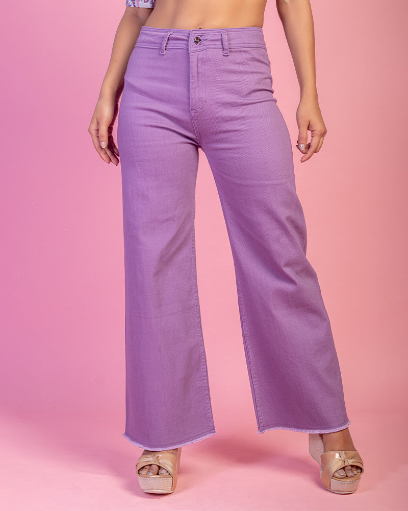 Lilac wide leg pure denim fabric jeans