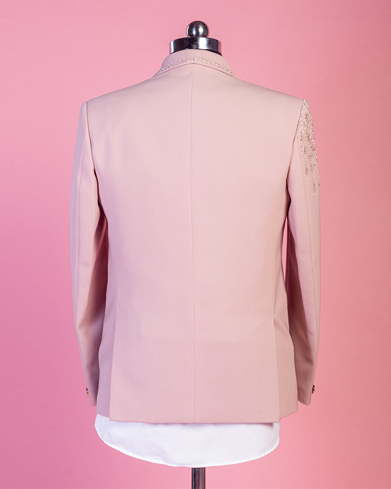 Pastel Pink Rayon Embroidered Tuxedo Suit