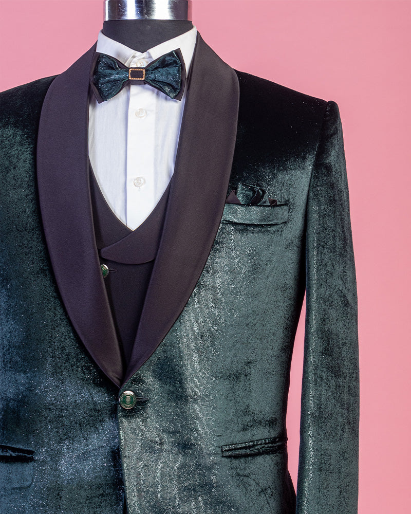 Cadet Green Shimmer Velvet Tuxedo Suit