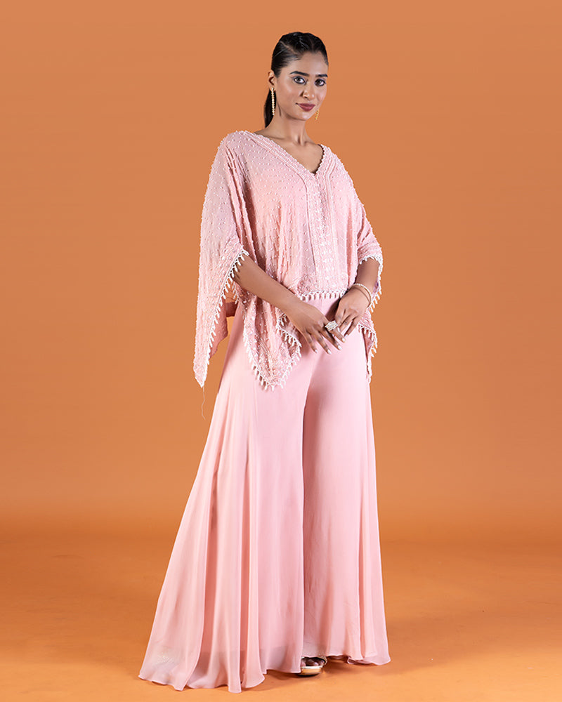 Pink Palazzo Pants with Bead-Embellished Kaftan-Style Top