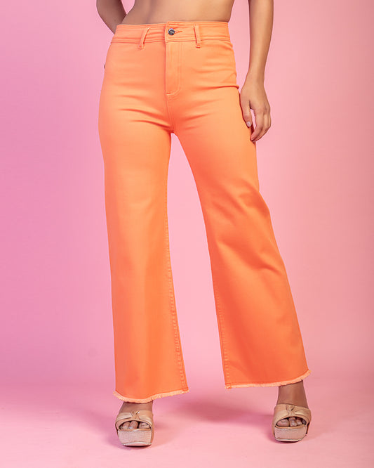 Orange wide leg pure denim fabric jeans