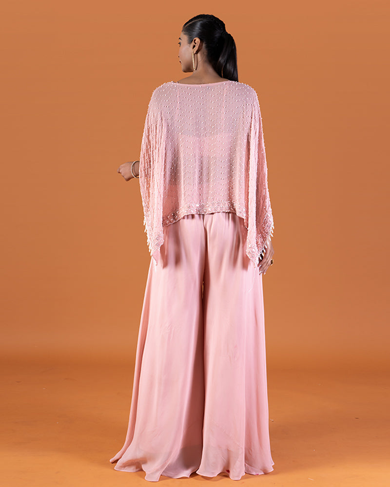 Pink Palazzo Pants with Bead-Embellished Kaftan-Style Top