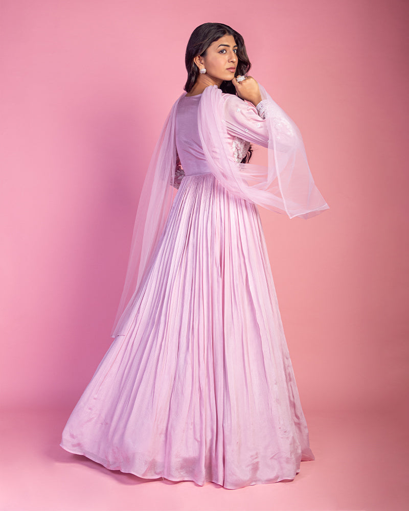 Baby Pink Anarkali Suit in Crepe Silk for Party Session