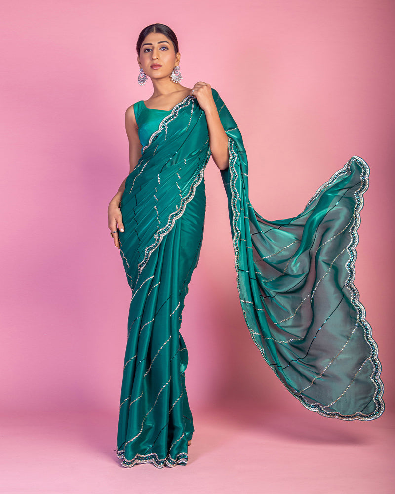 Peacock Blue Embroidered Saree for Wedding