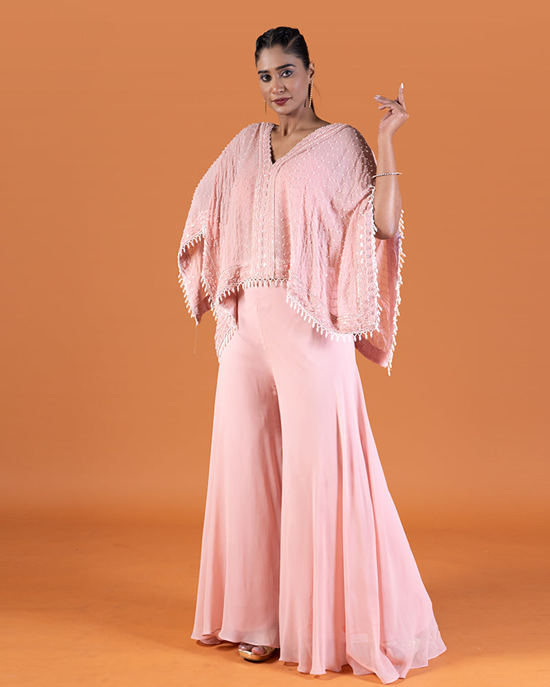 Pink Palazzo Pants with Bead-Embellished Kaftan-Style Top