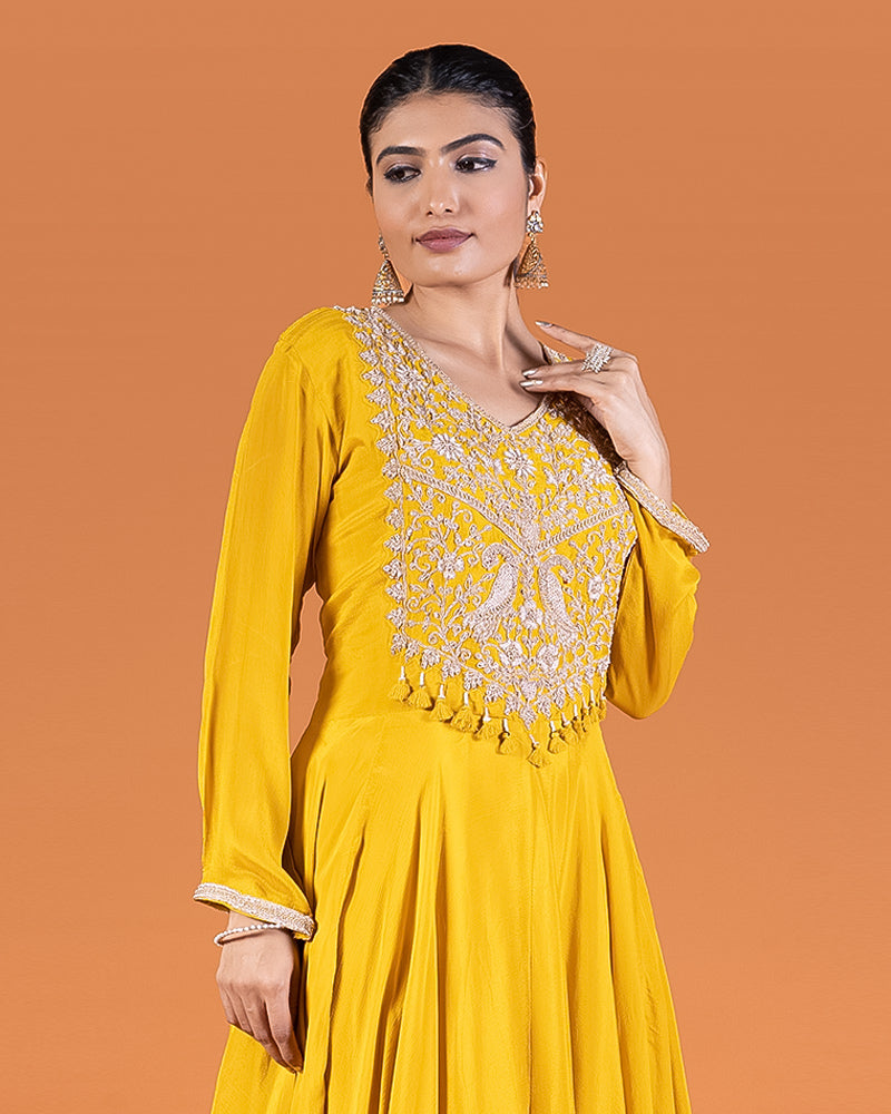 Yellow Zardozi Embellished Kurta and Pant Set