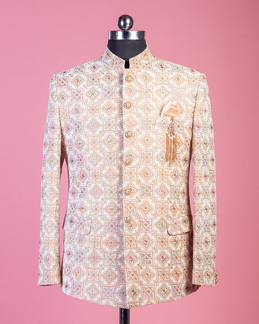 Cream Thread Embroidered Jodhpuri Suit