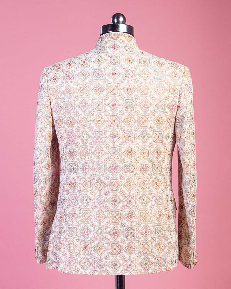 Cream Thread Embroidered Jodhpuri Suit