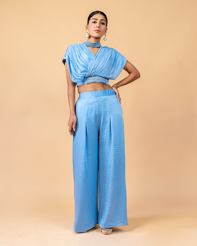 Aqua Blue Palazzo with Crop Top for Party Session