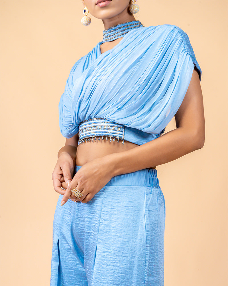 Aqua Blue Palazzo with Crop Top for Party Session