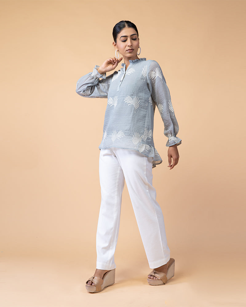 Artisan Cotton Embroidery Top with Flowing Peasant Sleeves