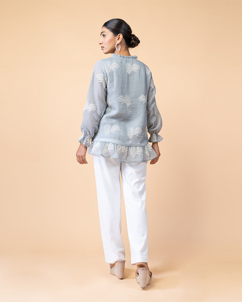 Artisan Cotton Embroidery Top with Flowing Peasant Sleeves