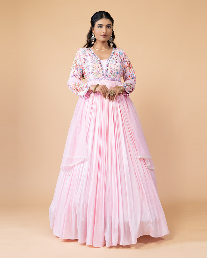 Baby Pink Floor-Length Anarkali Dress with Dupatta