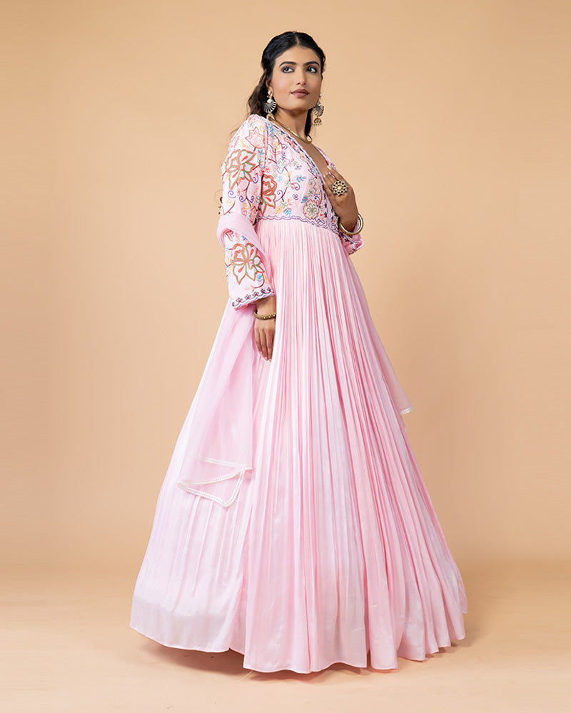 Baby Pink Floor-Length Anarkali Dress with Dupatta