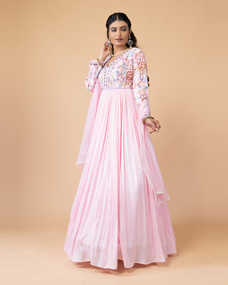 Baby Pink Floor-Length Anarkali Dress with Dupatta