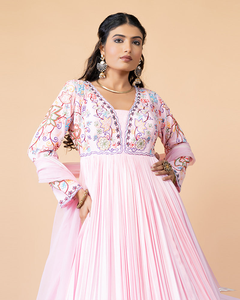 Baby Pink Floor-Length Anarkali Dress with Dupatta