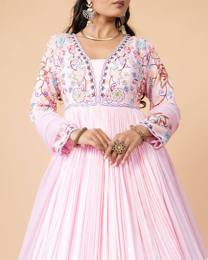 Baby Pink Floor-Length Anarkali Dress with Dupatta