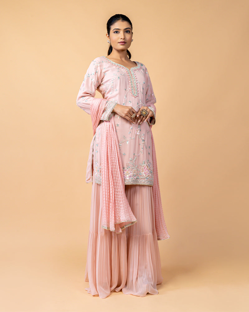 Baby Pink Palazzo Suit with Chiffon Dupatta