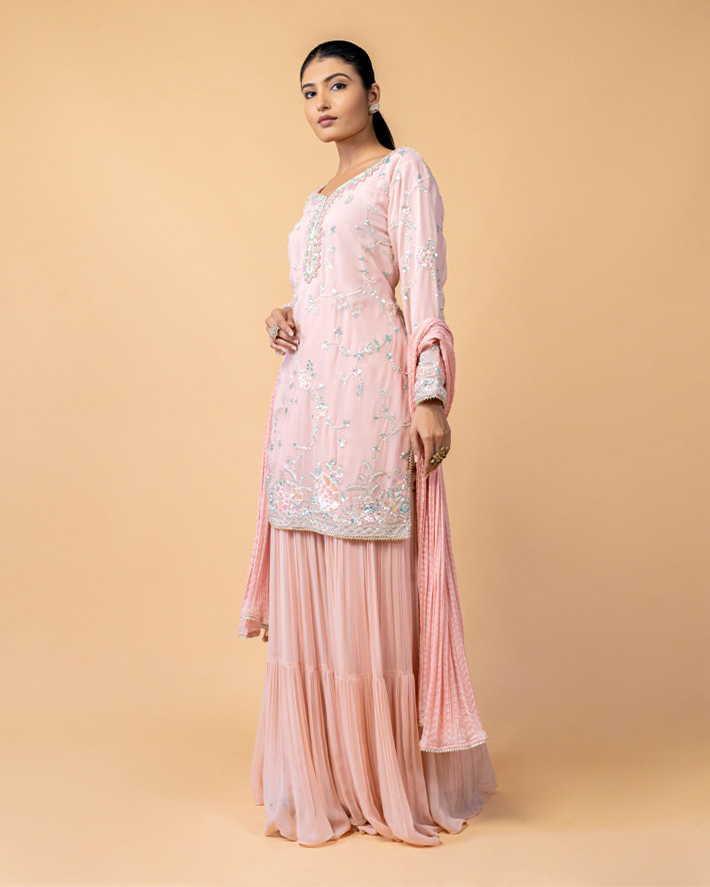 Baby Pink Palazzo Suit with Chiffon Dupatta