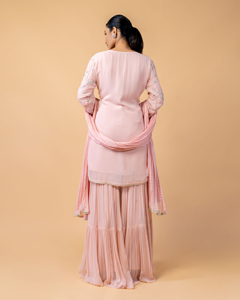 Baby Pink Palazzo Suit with Chiffon Dupatta