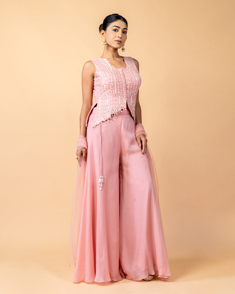 Baby Pink Palazzo with Embroidered work and Dupatta