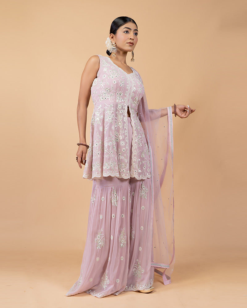 Baby Pink Palazzo with Peplum Kurta and Net Dupatta