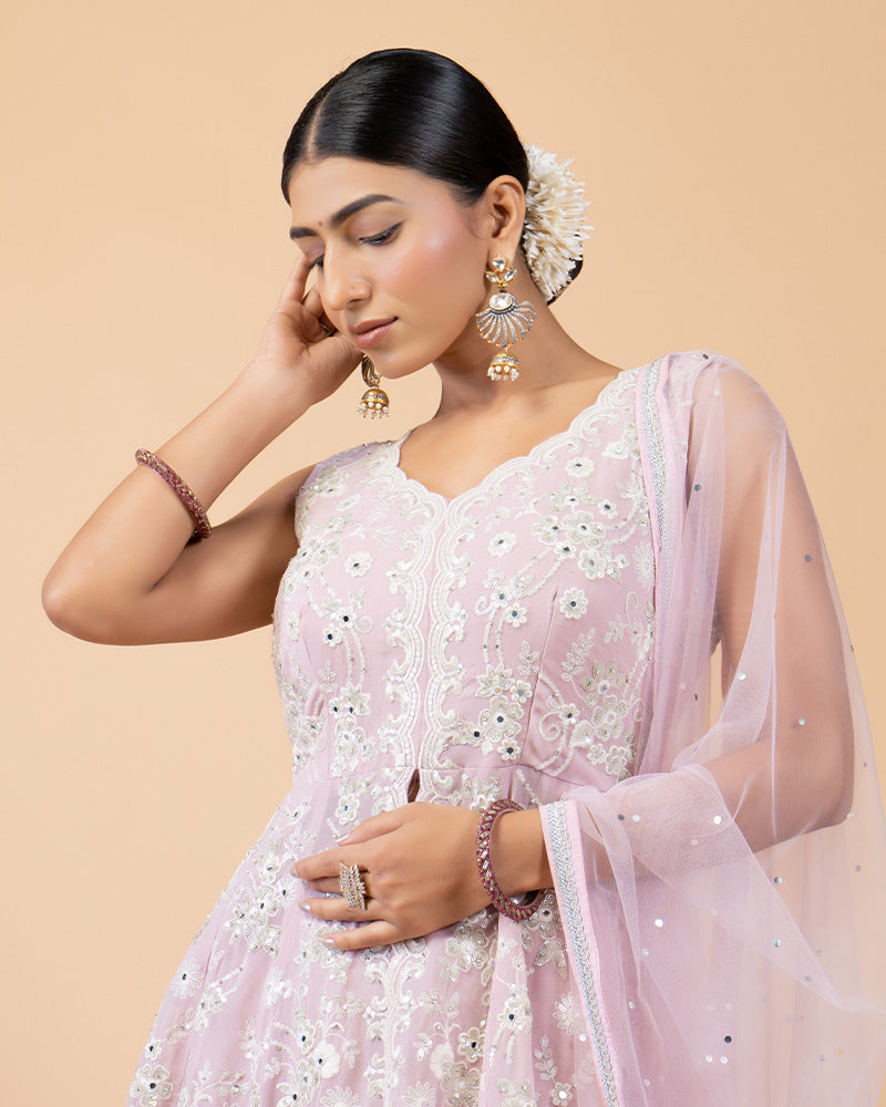 Baby Pink Palazzo with Peplum Kurta and Net Dupatta